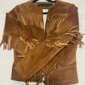 ZARA brown suede leather fringe jacket